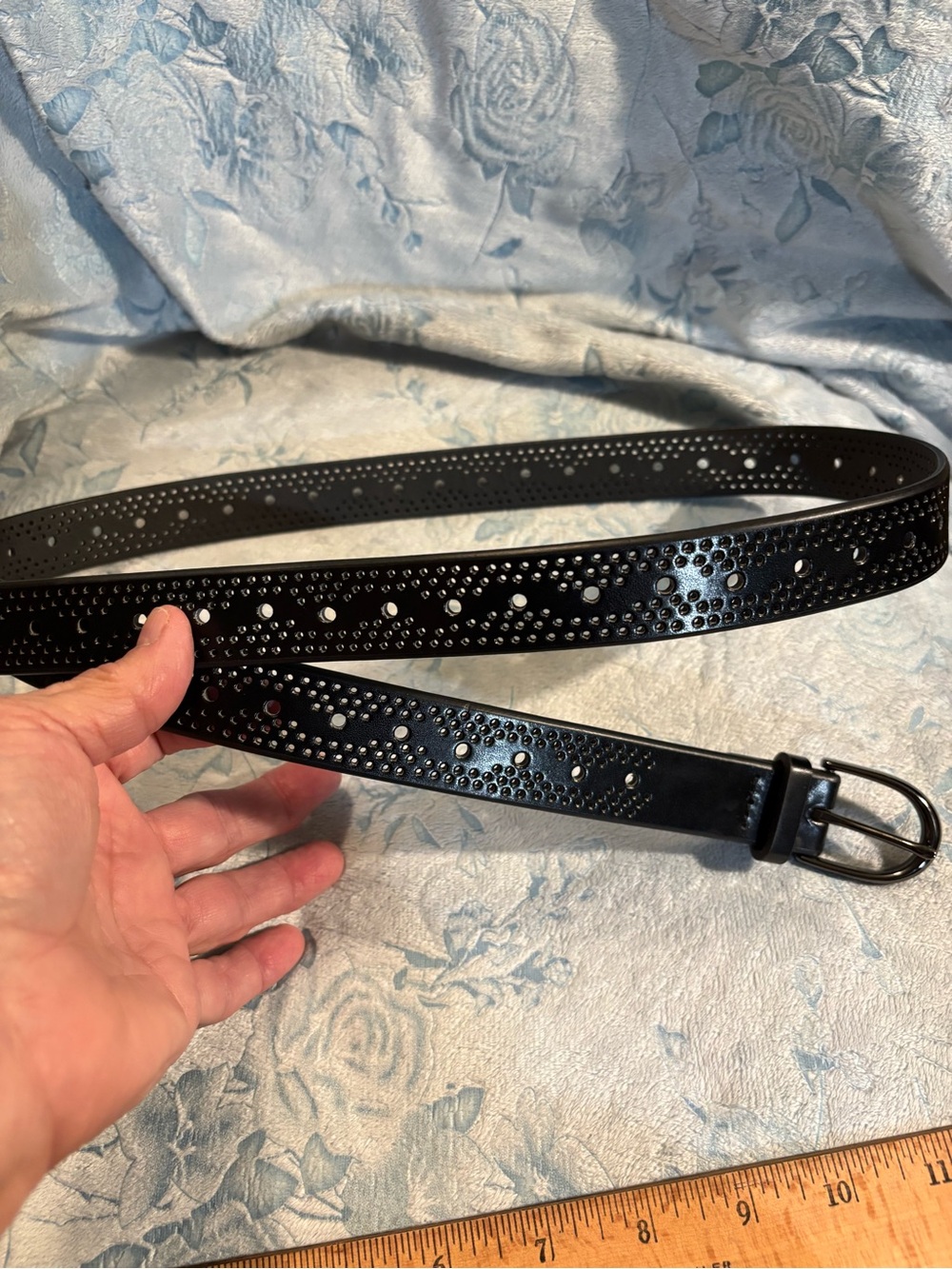 Black Perforated Leather Women’s Belt
